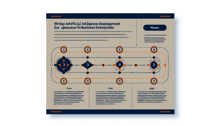 Professional illustration of a 90-day AI deployment timeline for European B2B enterprises
