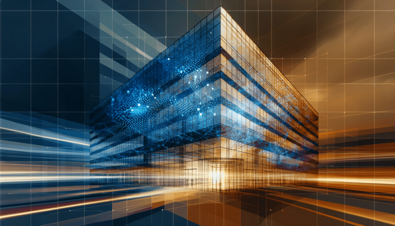 Abstract visualization of corporate AI transformation with neural network patterns