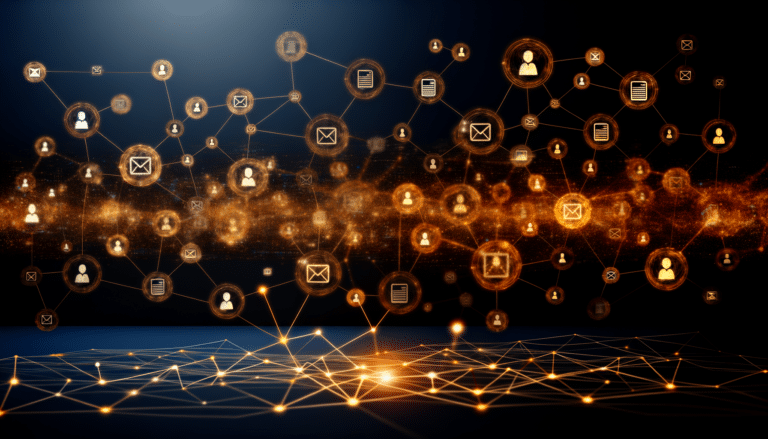 Abstract visualization of AI-powered knowledge architecture with interconnected nodes