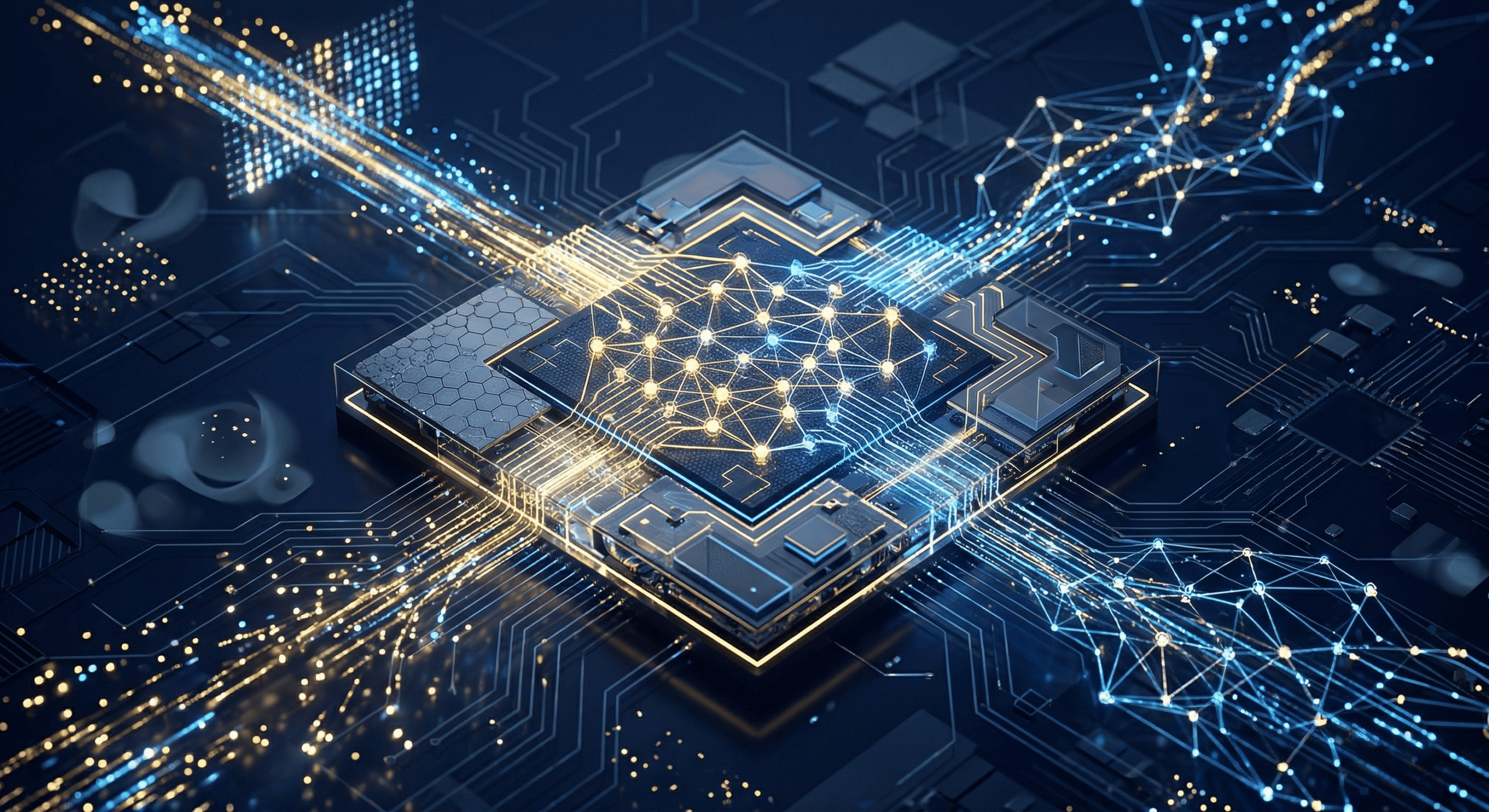 Abstract visualization of AI chip architecture