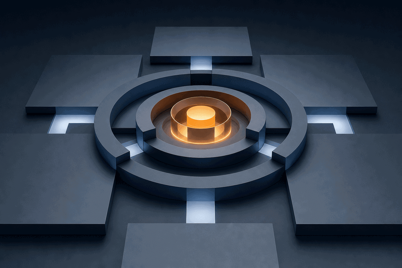 Abstract concentric AI operating layers around an amber production core