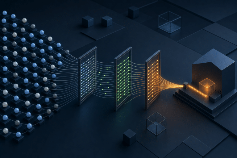 Abstract revenue account data passing through verification gates before a controlled AI SDR action