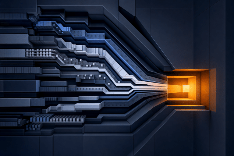 Abstract managed AI infrastructure layers converging into one measurable accepted customer outcome