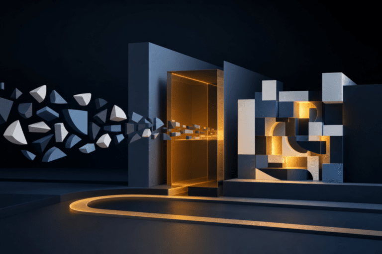 Abstract architecture showing creative decisions becoming a governed agency knowledge asset