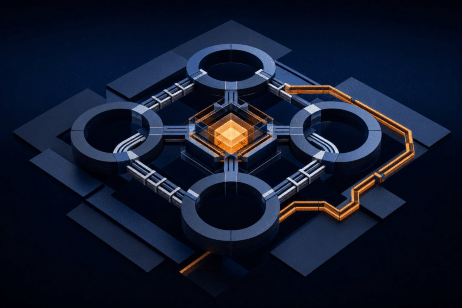 Abstract AI infrastructure architecture linking compute capacity, power and financial resilience