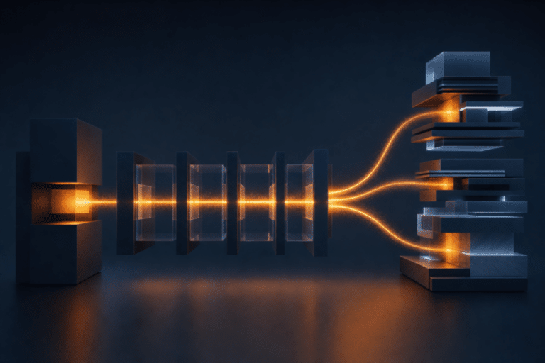 Abstract architecture representing a proven AI workflow transferring across portfolio companies