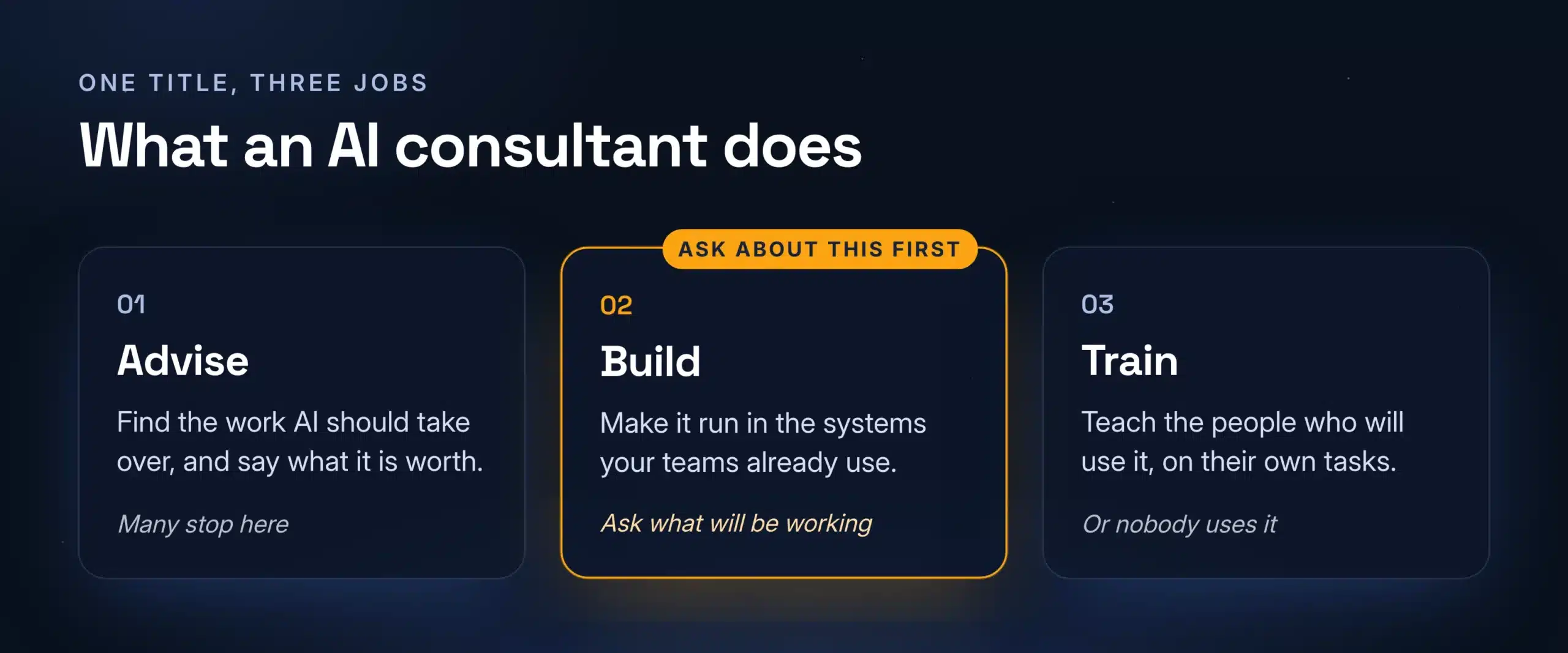 The three jobs of an AI consultant: advise, build and train